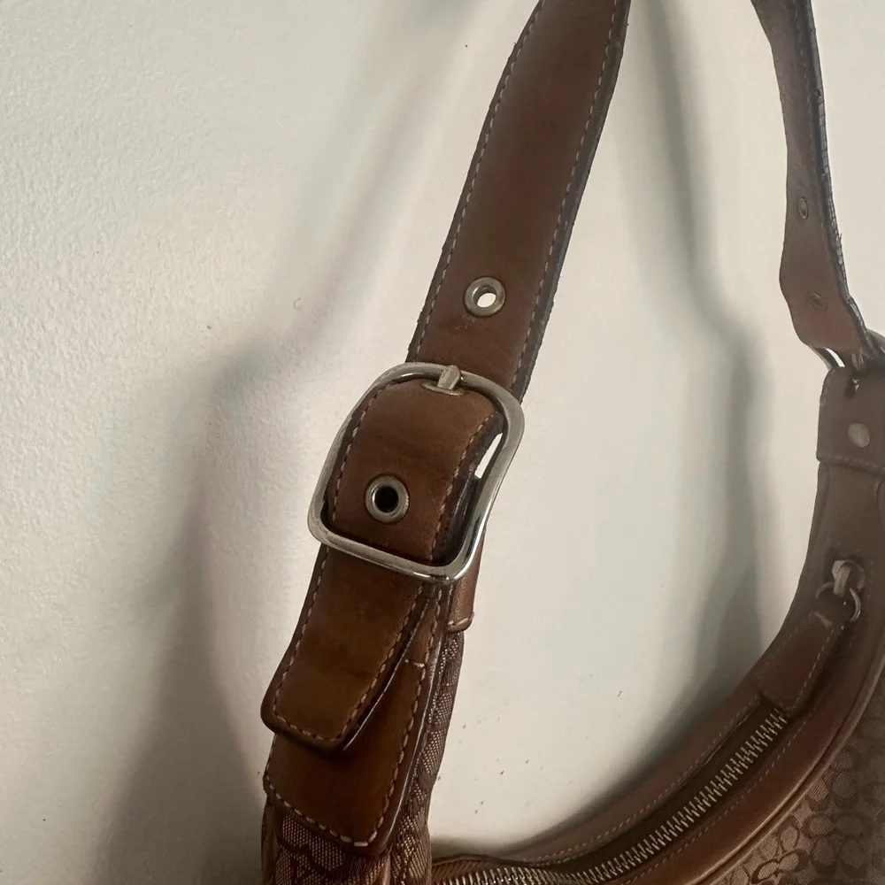 Vintage Y2K Coach Signature Hobo Shoulder Bag Brown Tan‎